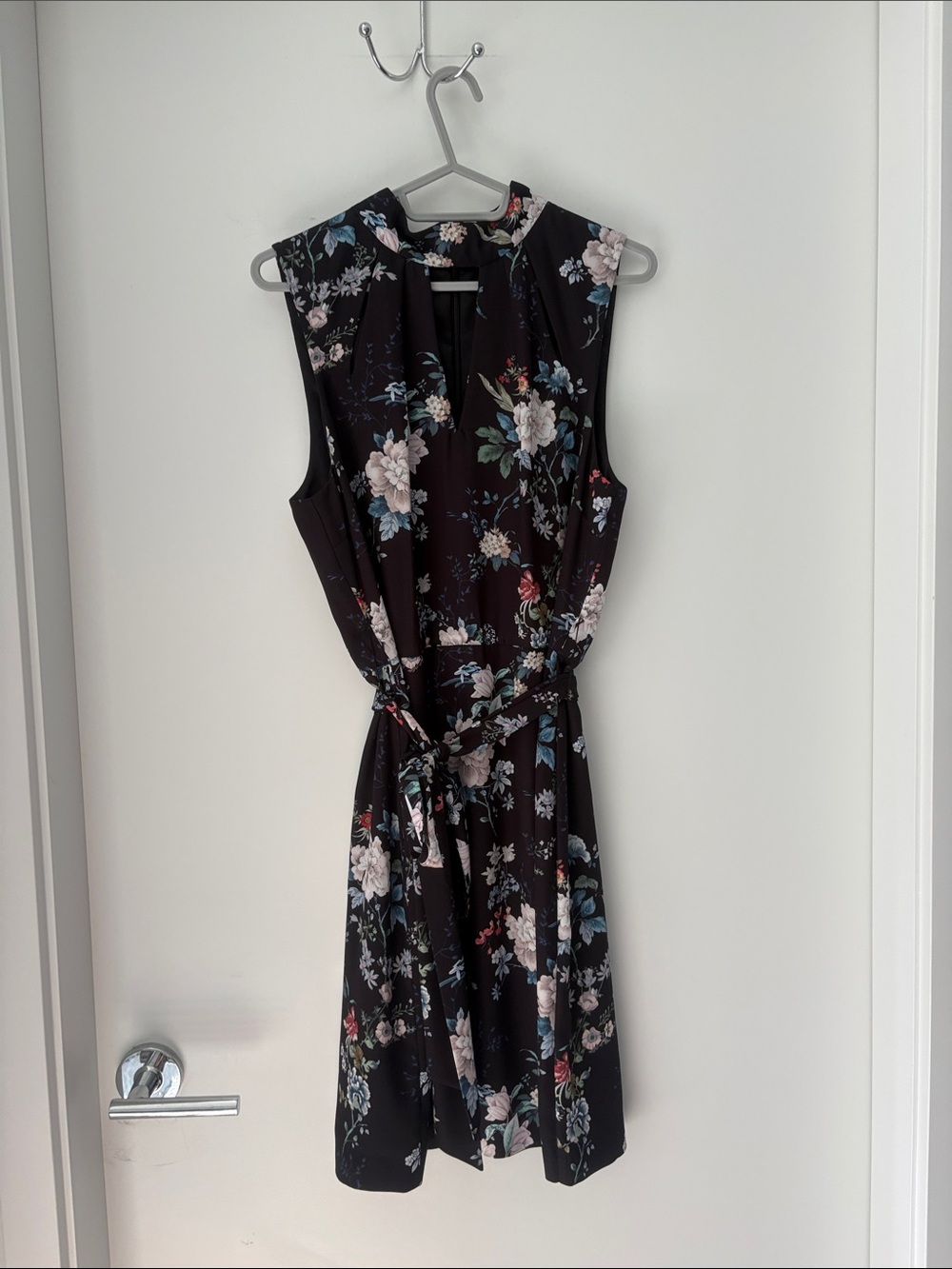 Ever New Black Floral Tie-Waist Mini Dress